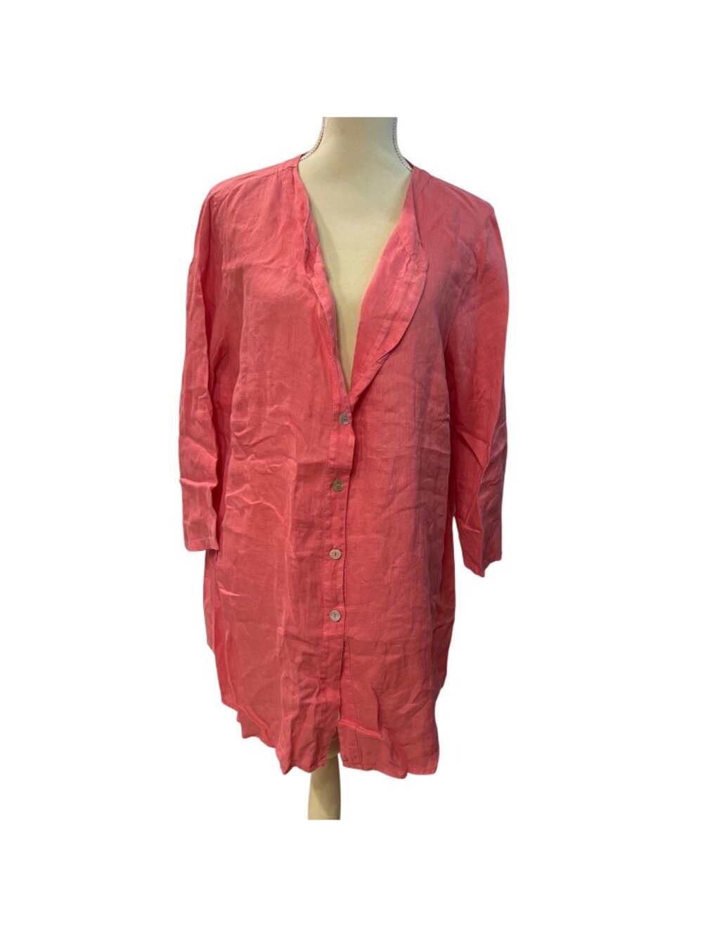 Match Point Linen Tunic Top Women's Size XL Roll Tab Sleeves Oversized Relaxed
